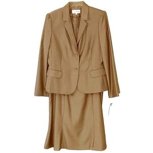 Womens Tan Suit Jacket & Skirt Beige Stripe Suit Set Plus Size 14 Calvin Klein